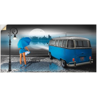 Artland Wandbild Regennacht in Blau mit Bulli T1, Auto (1 St), als Leinwandbild, Poster, Wandaufkleber in verschied. Größen blau 60 cm x 30 cm