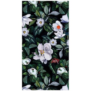 Duschrückwand - Tropische Nacht mit weißen Blumen, Material:Hartfolie Smart Glanz 0.32 mm, Größe HxB:1-teilig 210x80 cm