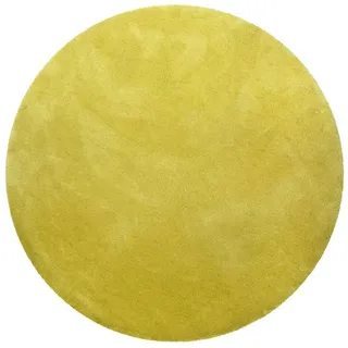 Homie Living Teppich Pisa, rund, Höhe: 25 mm, Hochflor, Microfaser, uni, weich, Shaggy, Wohnzimmer, Schlafzimmer gelb Ø 200 cm x 25 mm