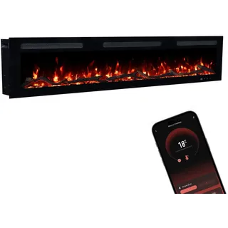 GF CORE Elektrokamin Inside 182 mit realistischem 3D LED-Feuer - Wand-Elektrokamin mit Heizung und Kaminfeuer, App Steuerung, Knistereffekt & Timer, max. 1800 W, 182x35x12cm
