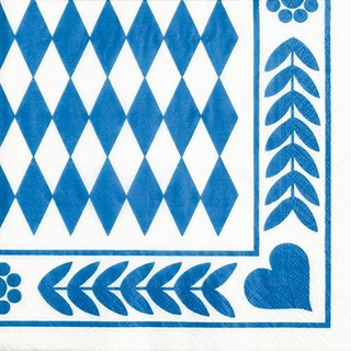 Papstar 1 Karton = 15x20 Servietten, 3-lagig 1/4-Falz 33 cm x 33 cm "Bayrisch Blau" 12901