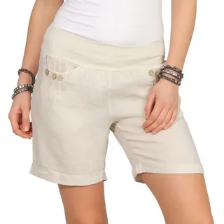 Mississhop Leinenhose Damen Shorts Leinenshorts Bermuda 100 % Leinen kurze Hose 293 beige XL (entspr. 38)