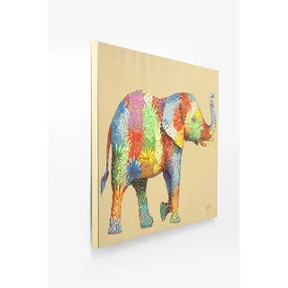 KARE DESIGN Wandbild 120 x 90 cm Flower Elefant Holz, Textil, Natur
