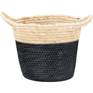 Levandeo® Pflanzkübel, Korb Rund H20cm Natur Schwarz Pflanzkorb Geflochten Aufbewahrung Boho