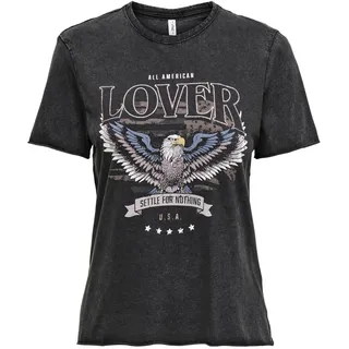 Only Damen T-Shirt Kurzarm Basic Rundhals Top mit Schrift Printed Shortsleeve ONLLUCY