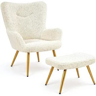 Yaheetech Ohrensessel mit Hocker Polyester 70 x 100 x 80 cm Weiß