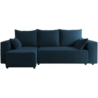 4ALL HOME Ecksofa mit Schlaffunktion Tobi 246x145 cm - Couch - Sofa mit Bettkasten - Eckcouch - L-Form - Schlaffsofa - Schlafsofa mit Bettkasten - Universal (Cord Poso 05 Cobalt)