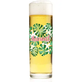 Herz & Heim® Kölsch Bierglas personalisiert mit Aufdruck – 200 ml Kölschglas mit Name, Alter & Wunschtext – Kölsch Glas als Geburtstag Geschenk für Männer, Frauen & Köln Fans (Monstera)