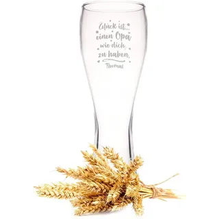 GRAVURZEILE Leonardo Weizenglas mit Gravur - Glück ist einen Opa mit Name - Geschenk für Papa ideal als Vatertagsgeschenk - 0,5l - Bierglas als Geburtstagsgeschenk für Männer - Geschenk für Ihn