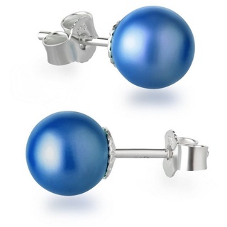 Schöner-SD Perlenohrringe Ohrstecker 8mm Perle, 925 Silber, Made in Germany blau