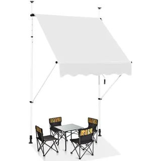 GOPLUS Klemmmarkise 150cm breit, Markise Balkon ohne Bohren, Markise mit Handkurbel, UV-beständig höhenverstellbar wasserabweisend, Sonnenschutz für Balkon Terrasse & Garten (Beige, 150cm)