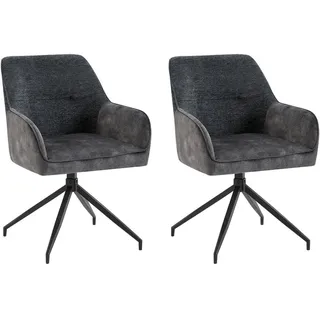 Mid.you Stuhl-Set, Anthrazit, Metall, Textil, eckig, 62x87x56 cm, Sitzfläche 360° drehbar, gepolsterte Armlehnen, Esszimmer, Stühle, Esszimmerstühle, Esszimmerstühle-Set
