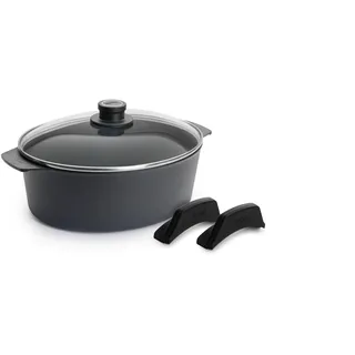 WOLL D-Lite Aluminium Gussbräter 27x22cm Glasdeckel Induktion PFAS-frei | QXP Beschichtung, Induktion, Glasdeckel, Silikongriffe, 3 l, backofenfest bis 250 °C, spülmaschinengeeignet