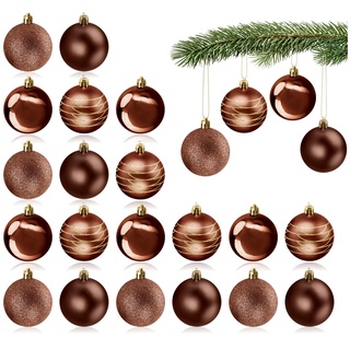 com-four® 24x Christbaumkugel - Weihnachtsbaumkugeln aus Kunststoff für Weihnachten - Baumschmuck für den Christbaum - Christbaumschmuck - Kunststoffkugeln (braun)