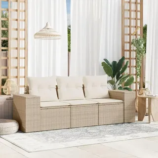 KKHOMEI Gartensofa 3 Sitzer Balkon Sofa Rattan Balkon Couch Lounge Sofa Outdoor Sitzbank Balkon Lounge Klein Balkonmöbel Rattansofa Beige und Creme 3-TLG Type-1970