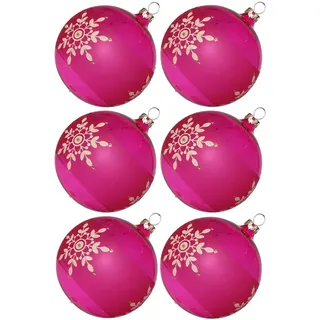 Thüringer Glasdesign Weihnachtsbaumkugel Weihnachtskugel-Set Kristallblüten pink (6 St), mundgeblasen, handdekoriert rosa