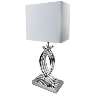 Arnusa Tischleuchte Moderne Tischlampe chrom farben silber Nachttischlampe, ohne Leuchtmittel, mit Stoffschrim in weiß silberfarben