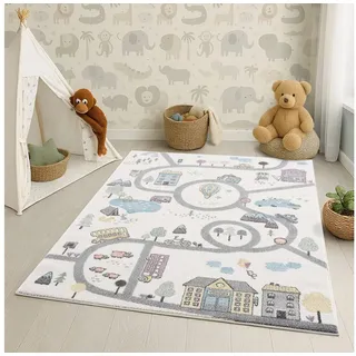 Carpet City Kinderteppich Anime9376, rechteckig, Höhe: 11 mm, Straßen-Spiel-Teppich, Auto, Weicher Flor, Pflegeleicht, Kinderzimmer beige 160 cm x 230 cm x 11 mm