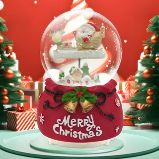 Daixilan Weihnachten Schneekugel Laterne Musical, Schneekugeln Weihnachten mit Musik, Glitter Schneeflocken Eiszapfen beleuchtet Santa Claus dekorative Laterne(Schlitten)