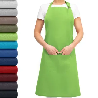 EllaTex Schürze Kochschürze Latzschürze 100% Baumwolle Unisex verstellbar mit Tasche Grillschürze Küche Gastronomie, Farbe: Apfelgrün - Grün