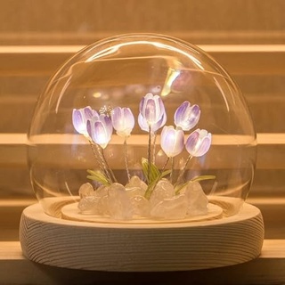 DINOWIN Tulpe Bastelset Nachtlicht DIY Batteriebetrieben Tulpen Nachttischlampe Tischdekoration Geschenkidee Ideale Kunst Bastelgeschenke (13 Tulpen, Lila)