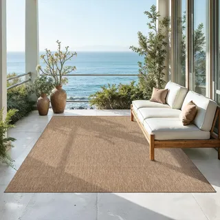 Mia ́s Teppiche Malaga Outdoor Teppich Wetterfest – Balkonteppich & Terrassenteppich, Indoor Outdoor Flachgewebe, Waschbar, UV-beständig & Pflegeleicht, Natur, 300 x 400 cm