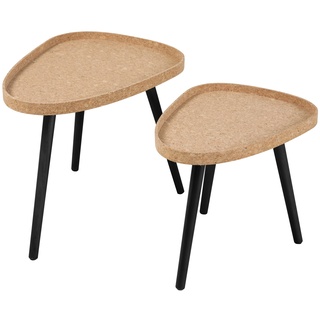 SIT Möbel Beistelltisch dreieckig 2er Set | Tischplatte MDF mit Kork natur | 3-beiniges Gestell Pinie schwarz | B 50 x T 40 x H 44 cm | 19000-83