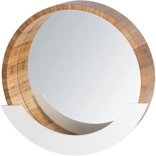 WENKO Wandspiegel Finja mit integrierter Ablage, Spiegel mit Ablagefach, Kosmetikspiegel mit Rahmen aus Bambus für Wohnzimmer, Diele und Schlafzimmer, 39 x 38 x 9,5 cm, Natur / Weiß