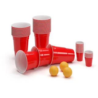BeerCup Bierpong Becher Set, 150 Bierpong Becher,150 Red Cups, Bierpong Becher Set Spülmaschinenfest, Partybecher, Wiederverwendbare Beer Pong Becher, Plastikbecher, Beerpongbecher in Rot und 9 Bälle
