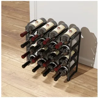 HOMCOM Weinregal Flaschenregal für 16 Weinflaschen, Flaschenhalter, Aufbewahrungsregal aus Metall 1-tlg., für Küche, Esszimmer Schwarz schwarz