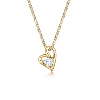 Elli PREMIUM Halskette Damen Herz Liebe Bezaubernd mit Zirkonia Steinen 585 Gelbgold