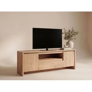 Newroom TV Board Wildeiche grifflos Push-to-Open Lowboard Wohnzimmer | 2 Türen 1 Schublade und offenes Fach, 2 Einlegeböden, Fernseher Schrank, Sideboard, modern skandinavisch, zum Einzug