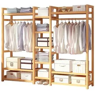 Kleiderständer Holz Garderobenständer stabile klein Groß Garderobe Kleiderstange Offener Kleiderschrank mit Kleiderstangestab Ablagen Schlafzimmer Kleiderstangen (Size : 170x30x160cm)