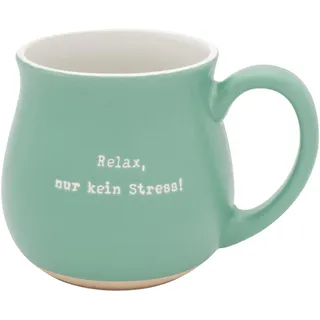 GRUSS & CO Tasse bauchig mit Gravur Relax | Steinzeug, 41 cl, türkis, Boden und innen naturfarben | Geschenk für Freunde | 74638