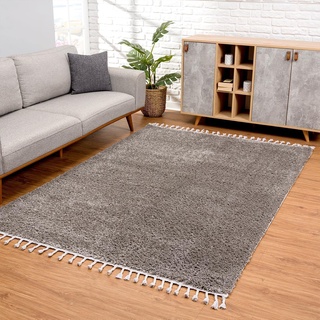carpet city Hochflor Teppich Wohnzimmer - Einfarbig Anthrazit - 80x150 cm - Shaggyteppich Langflor - Kettfäden - Schlafzimmerteppich Flauschig Weich - Moderne Wohnzimmerteppiche