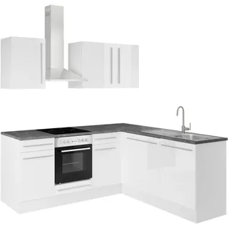 JAZZ 8 Eckküche Winkelküche ohne Küchengeräte Weiß Hochglanz Metallic Grau | 220 x 211 x 60 cm (B/H/T), L-Form, L-Küche, Einbauküche ohne Elektrogeräten, geräumig, mit viel Stauraum, modernes Design