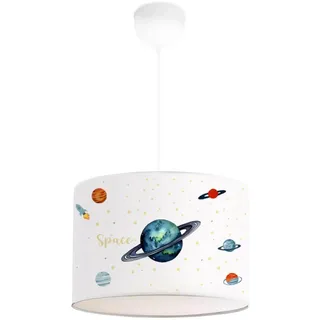 lux.pro Pendelleuchte, Kinder Hängeleuchte Rugby Weiss mit Planeten-Motiv E27