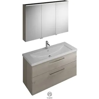 burgbad Eqio SFAN123 Badmöbel-Set mit Spiegelschrank (mittlere Tür Anschlag links) SPGS120 + SEYQ123 - Eiche Dekor Flanelle