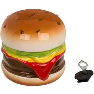 Out of the Blue 78/3923 - Spardose Hamburger aus Keramik, ca. 14 x 13 cm, tolle Sparbüchse mit Schlüssel, verschließbare Figur, Dekoration