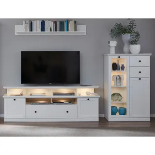 Wohnwand Schrankwand in weiß Wohnzimmer Landhaus Lowboard Highboard Regal Baxter