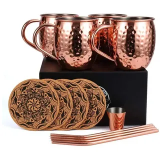 LuxusKollektion Becher Moscow Mule Kupferbecher Set 473ml mit Zubehör Geschenkidee braun