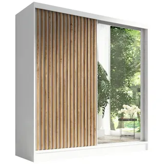 A&J MöbelLand Schwebetürenschrank LINA 2-türig Schrank 200 cm mit Spiegel Weiß