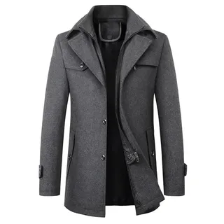 VYOTWBZ Wollmantel, Herren PEA Coat 2024 Herbst und Winter Neue Männer Wollmantel Doppelkragen Mantel Herrenmode Trenchcoat(Dark Gray,3XL)