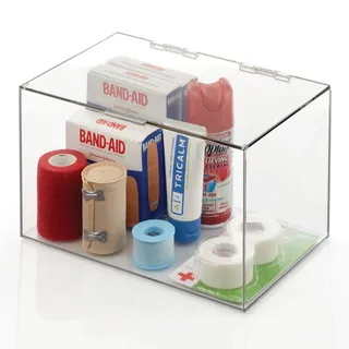 mDesign Kosmetik Organizer – praktische Kosmetikaufbewahrung aus Kunststoff mit Klappdeckel – stapelbare Kunststoffbox zur Aufbewahrung von Kosmetik und Make-up – durchsichtig