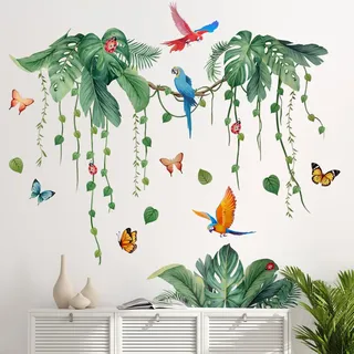 Wandtattoo Dschungel Tropische Blätter Pflanzen, 79 × 90 cm