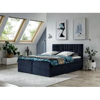 Bettgestell IVANA 3 (140 x 220 cm) – Dunkelblau + GRATIS Matratzenauflage - Blau