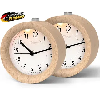 Analoger Holzwecker ohne Ticken mit Snooze Nachtlicht für Schlafzimmer