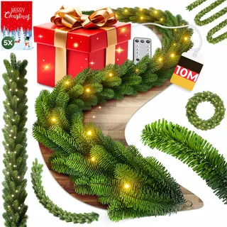 Kesser Weihnachtsgirlande mit LED 10 m 200 LEDs spritzwassergeschützt IP44 naturgrün