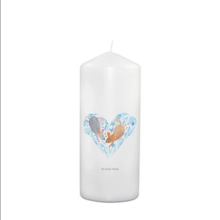 Mr. & Mrs. Panda 15 x 7 cm Kerze Mäuse Herz - Weiß - Geschenk, Kommunion Kerze, Pärchen, Kommunionskerze, Kerze für Kommunion, Liebesgeschenk, ...