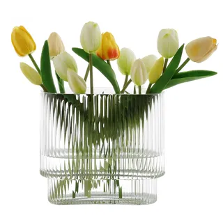 Dinyeo Moderne geriffelte Vase, groß, Glas, geriffelt, transparent, für Blumen, Heimdekoration, 18,3 cm hoch